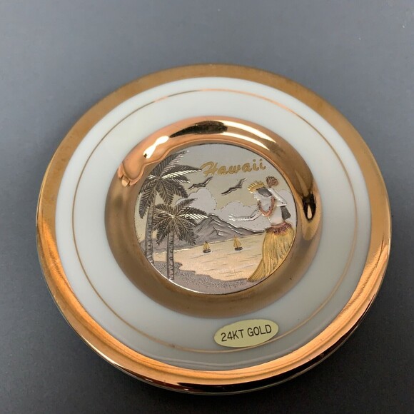 The Art of Chokin 24Kt Gold Edged Engraved Hawaii Plate Gilded Collector Japan - Picture 4 of 10